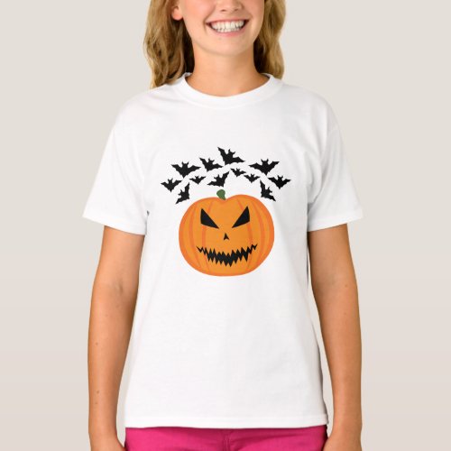 Halloween Jack OLantern pumpkin bats T_Shirt