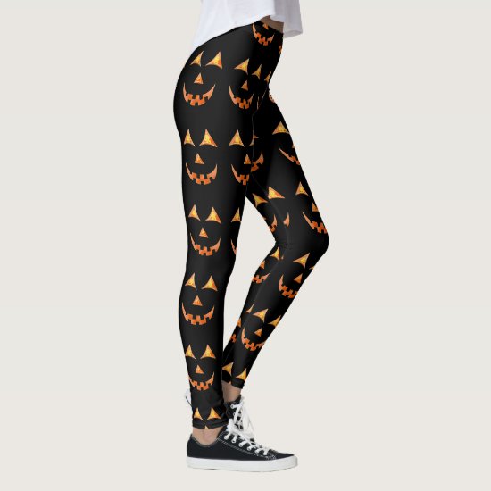 Halloween Jack O'lantern Pumpkin Face Graphic Leggings