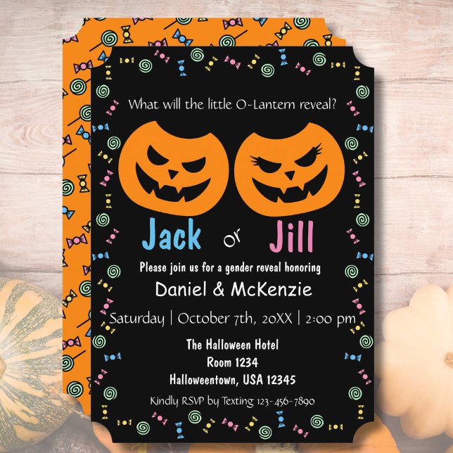 Halloween Jack or Jill O-Lantern Gender Reveal Invitation (Creator Uploaded)