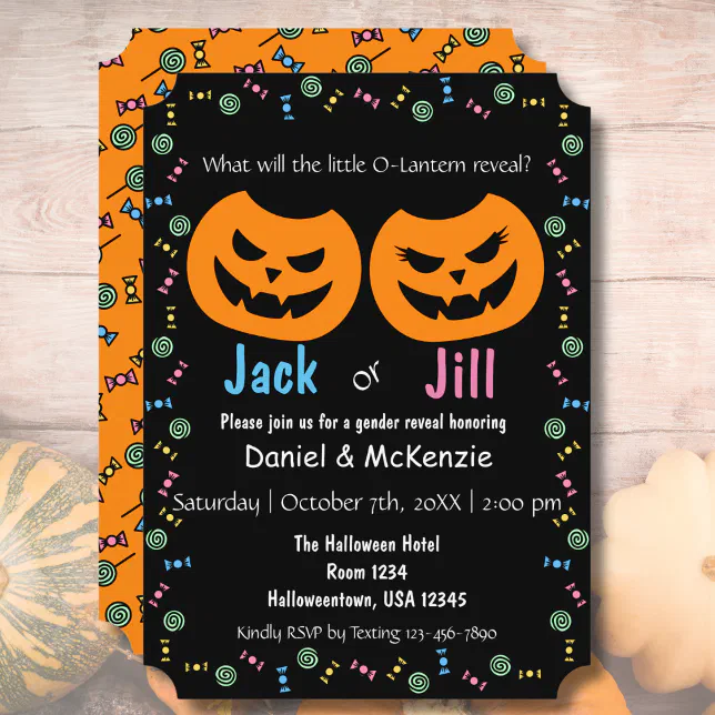 Halloween Jack or Jill O-Lantern Gender Reveal Invitation | Zazzle