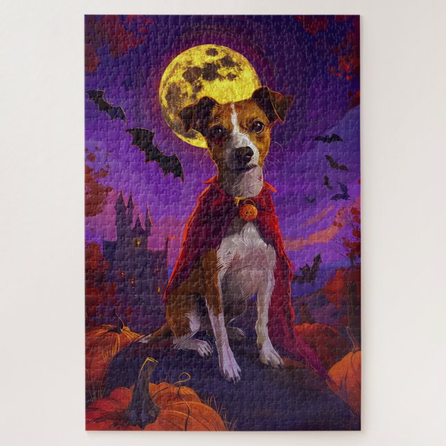 Halloween Jack Russell Vampire Pumpkins Scary Jigsaw Puzzle (Vertical)