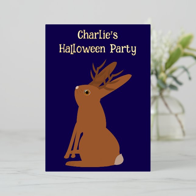 Halloween Jackalope Trick or Treat Custom Foil Invitation (Standing Front)