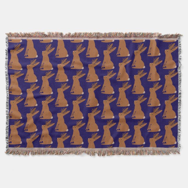 Halloween Jackalope Trick or Treat Patterned Throw Blanket (Front)