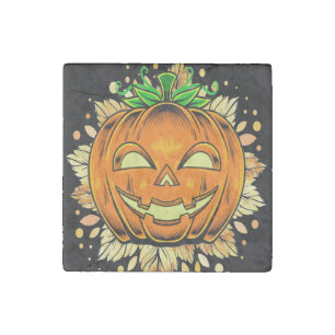 Halloween Jackolantern Spooky Pumpkin Keychain Stone Magnet