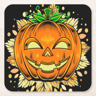 Halloween Jackolantern Spooky Pumpkin   Square Paper Coaster
