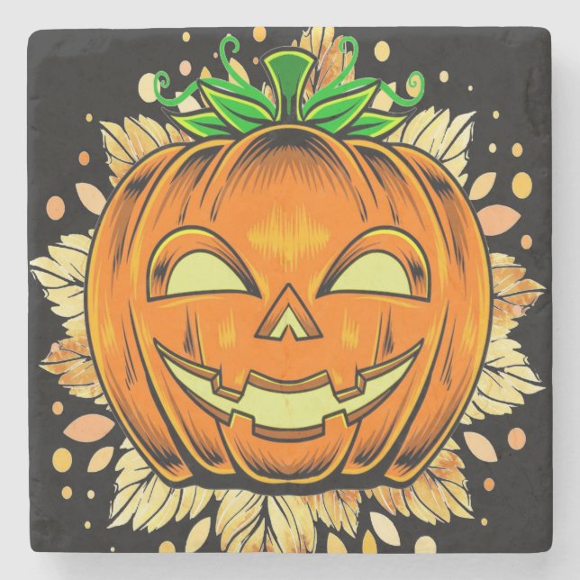 Halloween Jackolantern Spooky Pumpkin  Stone Coaster (Front)