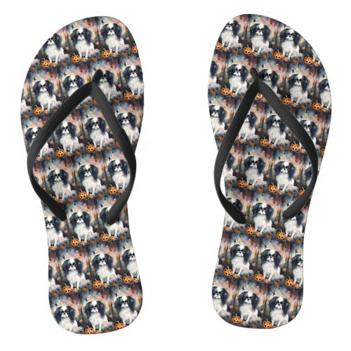 Halloween Japanese Chin With Pumpkins Scary Flip Flops