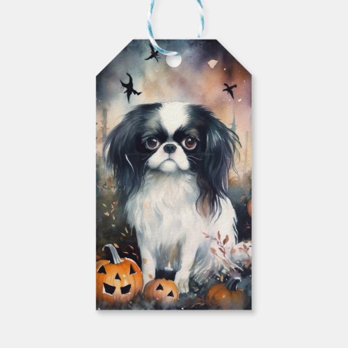 Halloween Japanese Chin With Pumpkins Scary Gift Tags