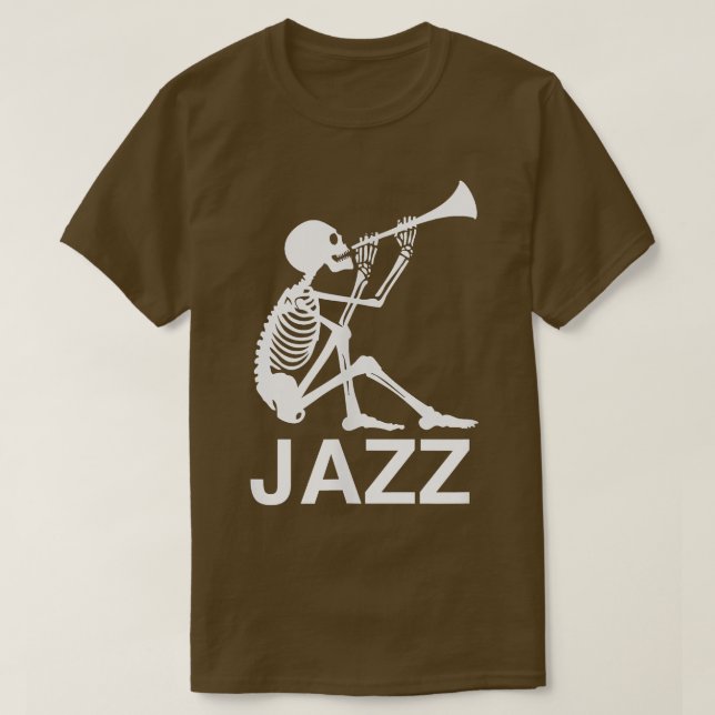 Halloween Jazz Music Musician Horn Trumpet Skeleto T-Shirt (Design Front)