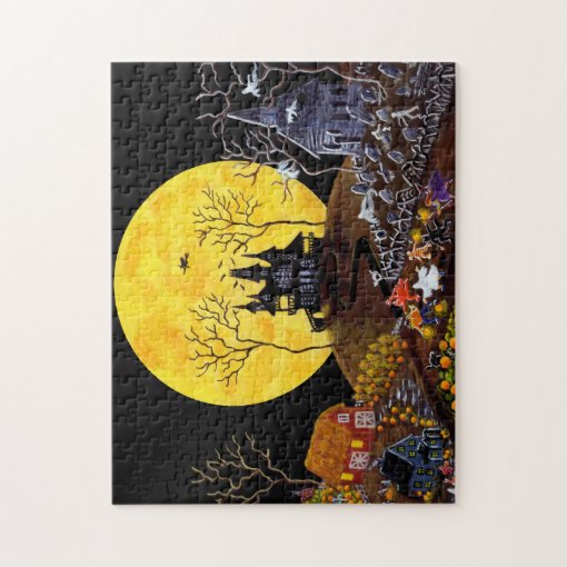 Halloween jigsaw puzzle, haunted town jigsaw puzzle | Zazzle