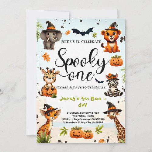 Halloween Jungle Safari Animals Boy 1st Birthday  Invitation