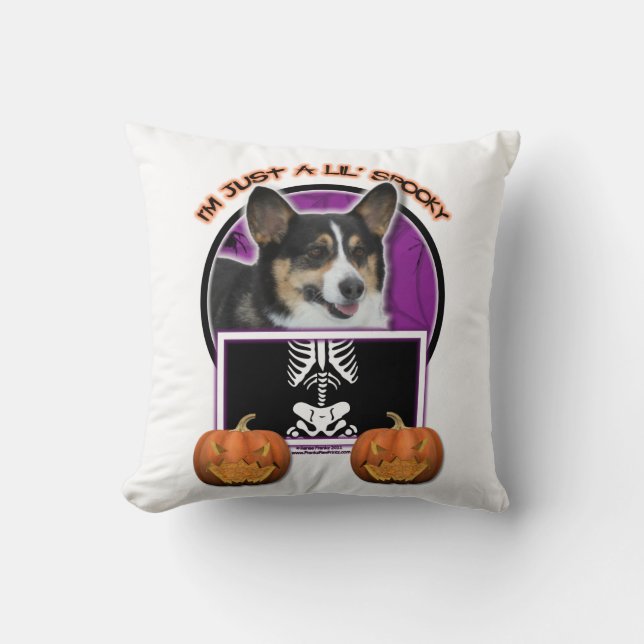 Halloween - Just a Lil Spooky - Corgi Throw Pillow (Front)