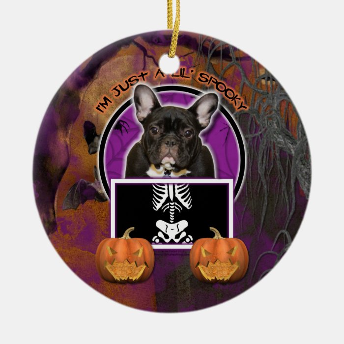 Halloween   Just a Lil Spooky   Frenchie   Teal Ornament