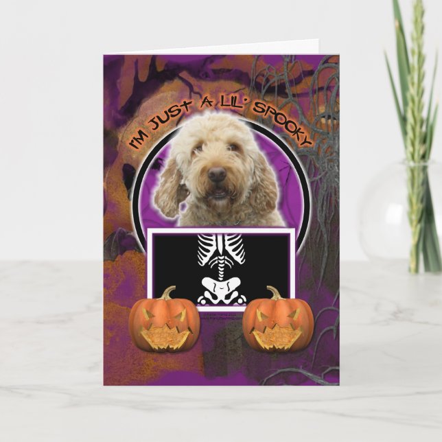Halloween - Just a Lil Spooky - GoldenDoodle Card (Front)