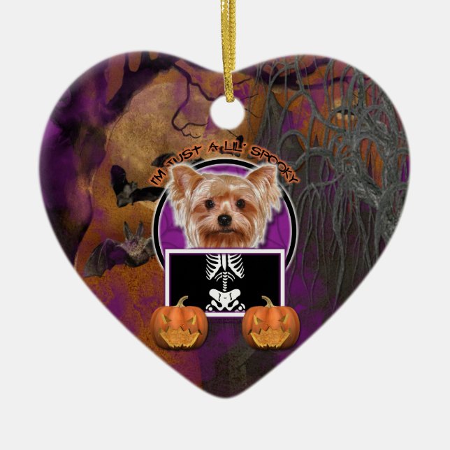 Halloween - Just a Lil Spooky - Yorkie Ceramic Ornament (Front)