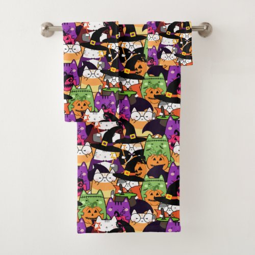 Halloween Kawaii Cat Pattern  Bath Towel Set
