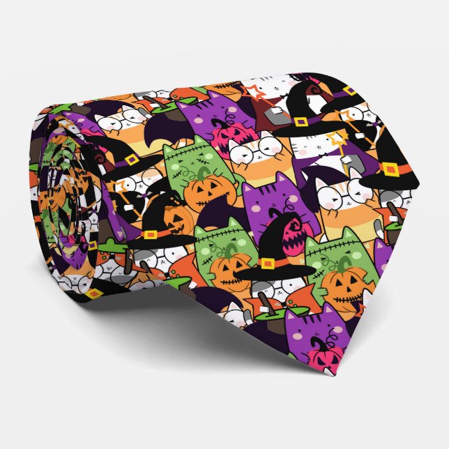 Halloween Kawaii Cat Pattern  Neck Tie (Rolled)