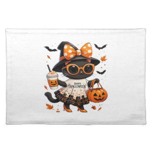 Halloween Kawaii Cat – Witch Cat with Pumpkin and Cloth Placemat