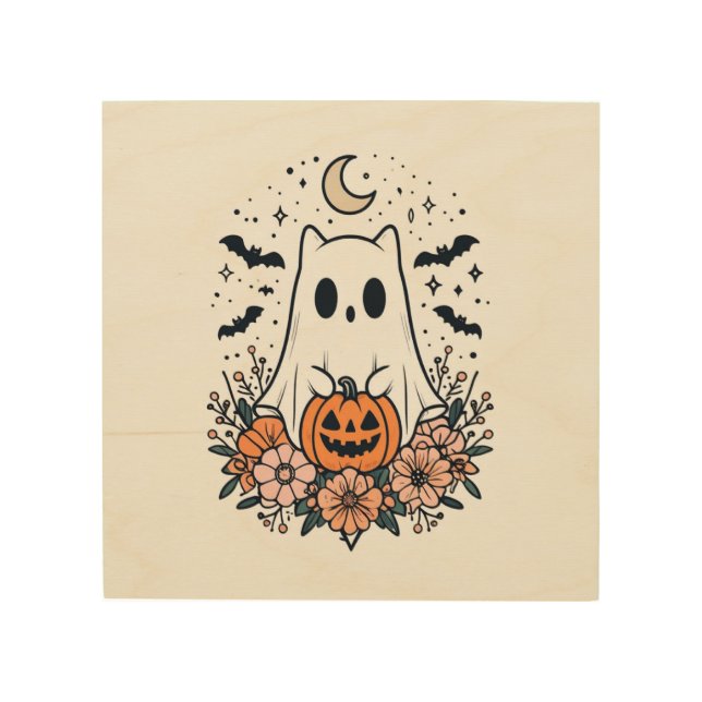 Halloween kawaii ghost wood wall art (Front)