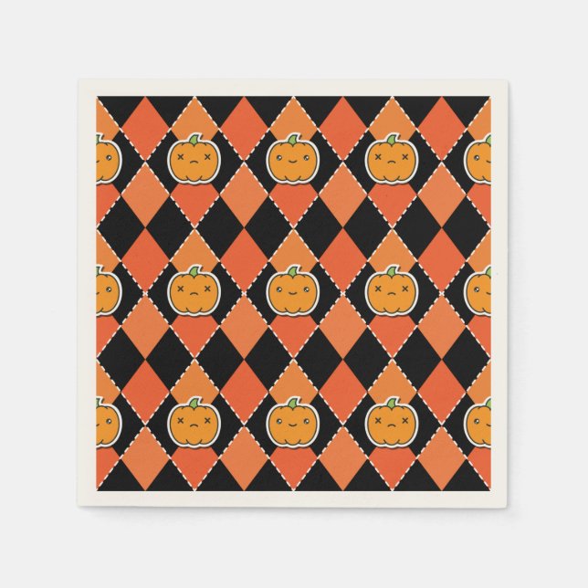 Halloween Kawaii Jack-o-lantern Argyle Napkins (Front)