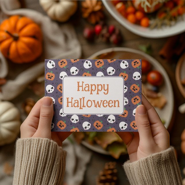 Halloween Kawaii Pattern  Holiday Postcard (Creator Uploaded)