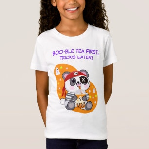 Halloween Kawaii Pirate Panda Drinking Boba Tea T-Shirt