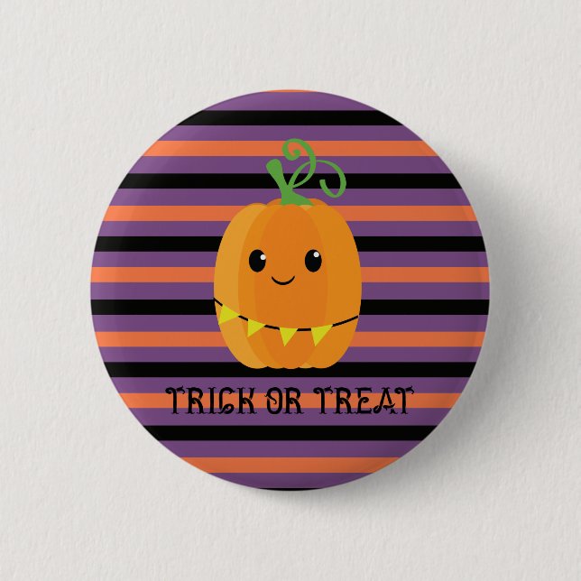 Halloween Kawaii Pumpkin Striped Button (Front)
