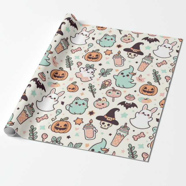 Halloween Kawii Pastel Wrapping Paper (Unrolled)