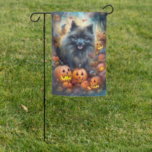 Halloween Keeshond With Pumpkins Scary Garden Flag