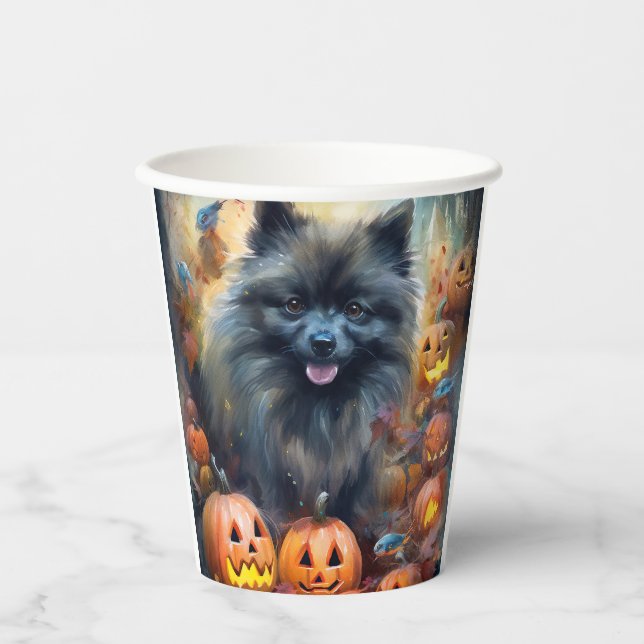 Halloween Keeshond With Pumpkins Scary Paper Cups (Front)