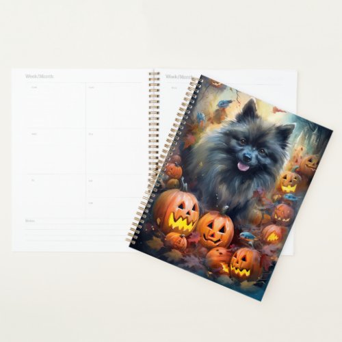 Halloween Keeshond With Pumpkins Scary Planner