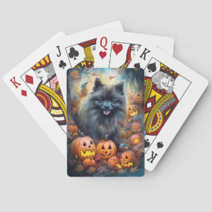 Halloween Keeshond With Pumpkins Scary Poker Cards