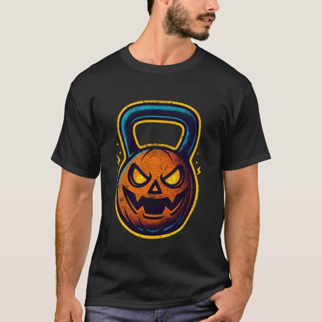 Halloween Kettlebell Jack-o'-Lantern Old School 90 T-Shirt (Front)