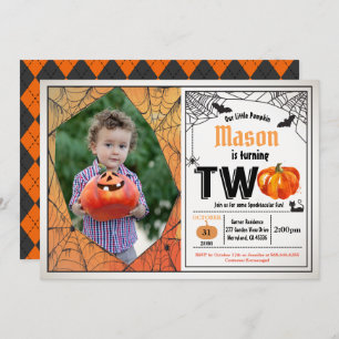 Halloween kid 2nd birthday party photo invitation