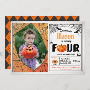 Halloween kid 4th birthday party photo invitation