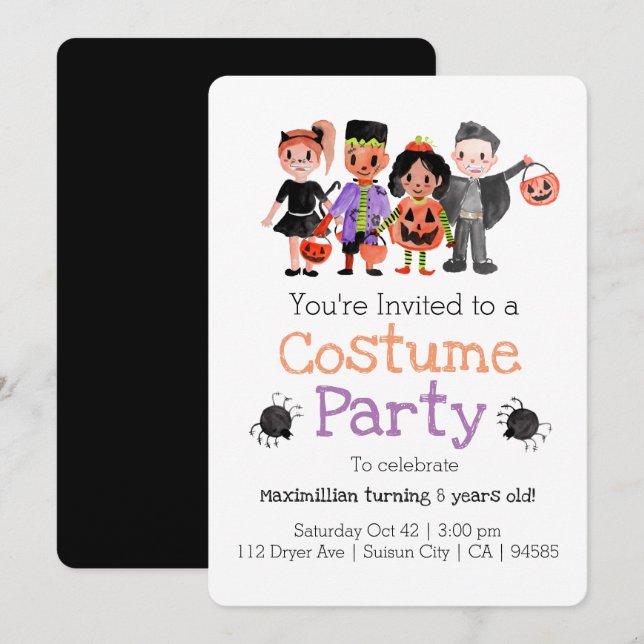 Halloween Kid Birthday Costume Party Invite (Front/Back)