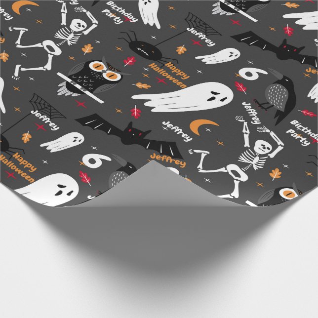 Halloween Kids Birthday Customize 4 Text Name Age Wrapping Paper (Corner)