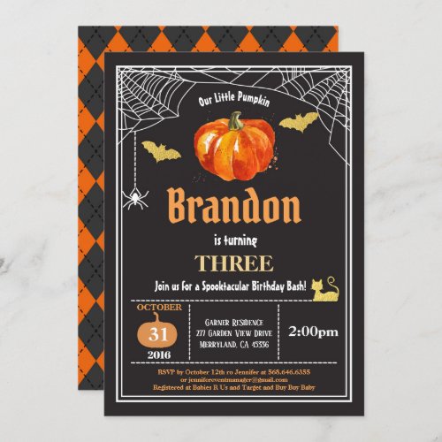 Halloween kids birthday invitation Black and gold Invitation