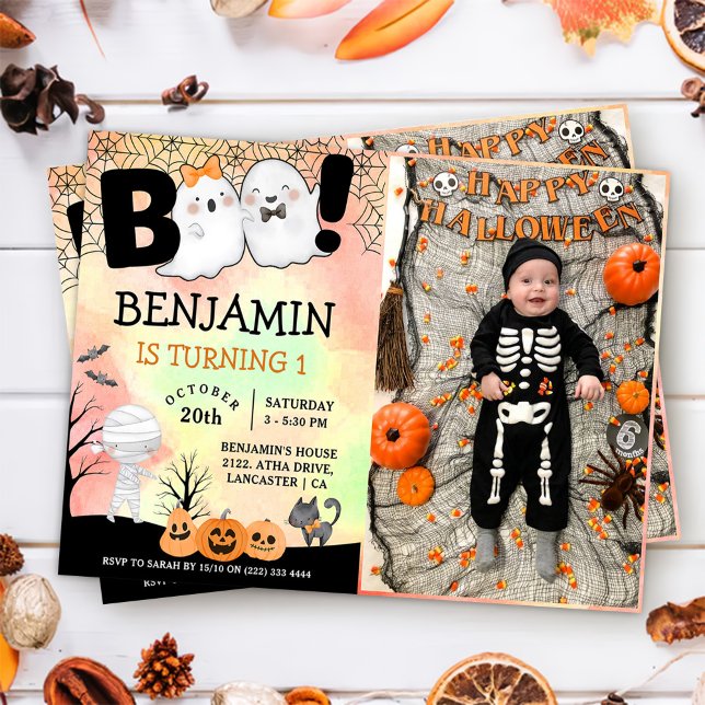 Halloween Kids Costume 1st Birthday Party Photo Invitation (Creator Uploaded)