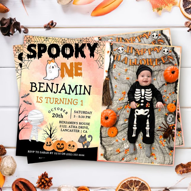 Halloween Kids Costume 1st Birthday Party Photo Invitation (Creator Uploaded)