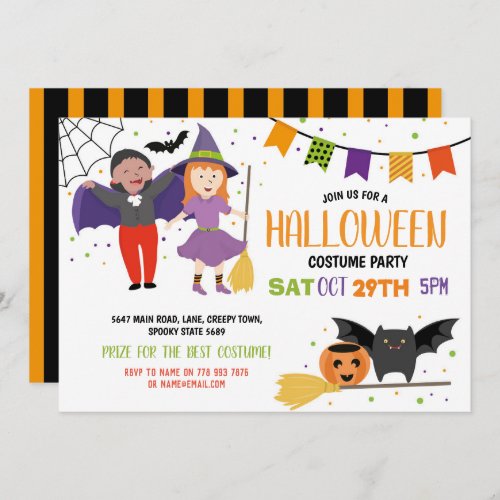 Halloween Kids Costume Fancy Dress Bats Party Invitation