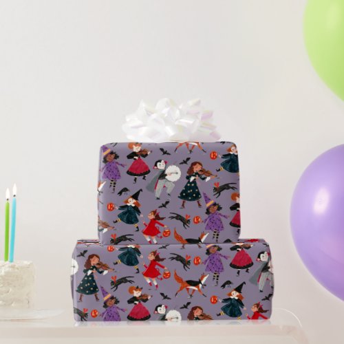 Halloween kids costume parade wrapping paper