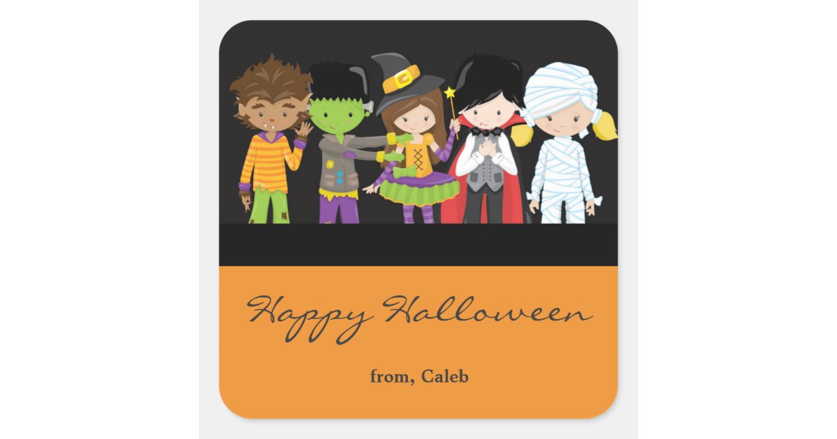 Halloween Kids in Costume Cute Party Favor Sticker | Zazzle