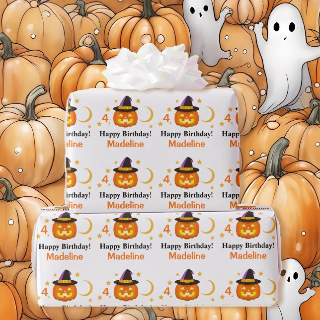 Halloween Kids Name Child's Birthday Personalize Wrapping Paper (Creator Uploaded)