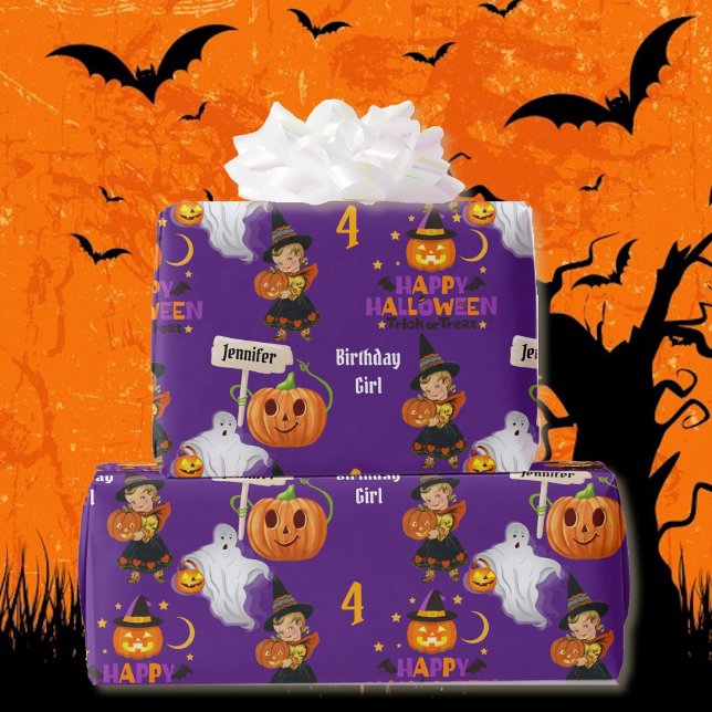 Halloween Kids Name Child's Birthday Personalize Wrapping Paper (30 inches wide)