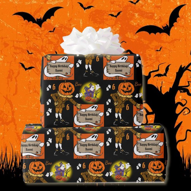 Halloween Kids Name Child's Birthday Personalize Wrapping Paper (30 inches wide)