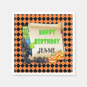 Halloween Kids Name Frankenstein Birthday Custom Napkins