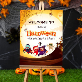 Halloween Kids Orange Birthday Party Welcome Sign