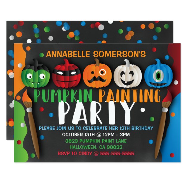 Halloween Kids Pumpkin Painting Party Invitation