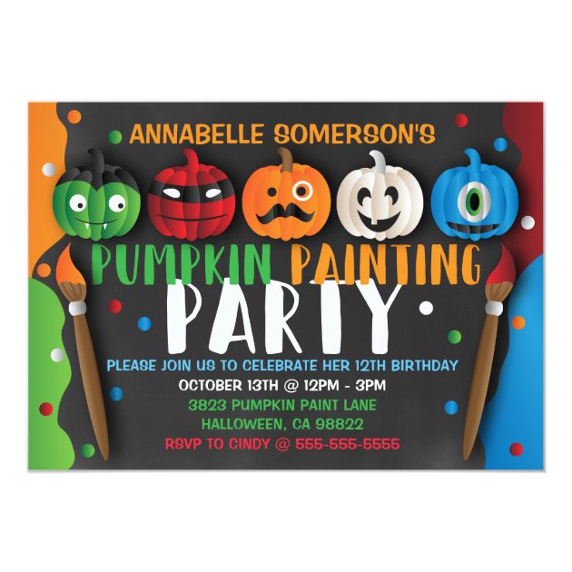 Halloween Kids Pumpkin Painting Party Invitation